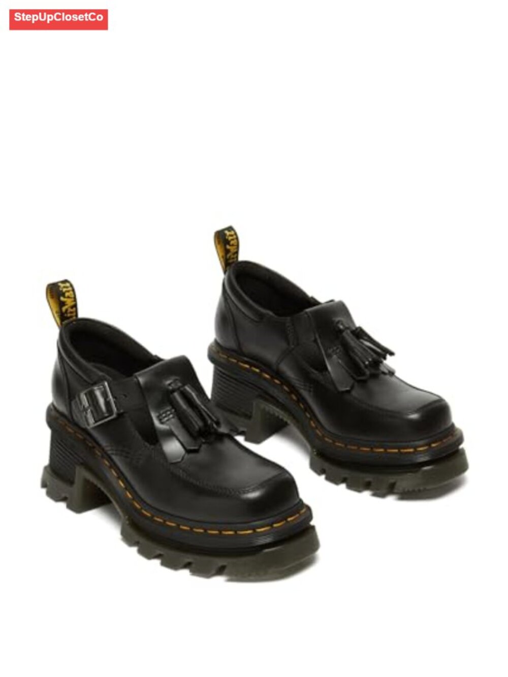 Leather Mary Jane Heeled Platform Shoes - Non-Slip Doc Martens Style, Chunky